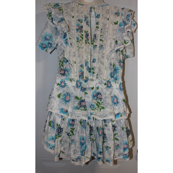 LoveShackFancy Floral Ruffle Cottage Smocked Tiered Mini Dress SZ Medium Twee - Picture 3 of 16